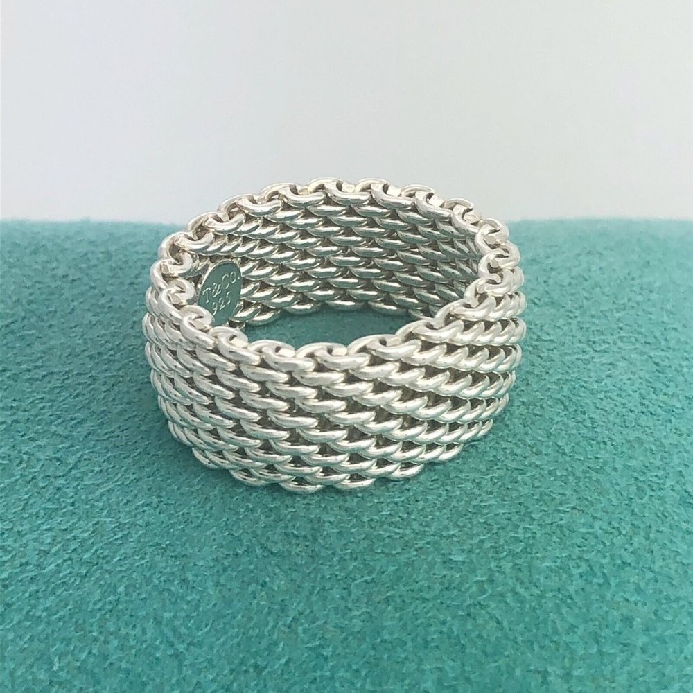 Size 9.5 Tiffany & Co Somerset Ring Mesh Weave Mens Unisex in Sterling Silver